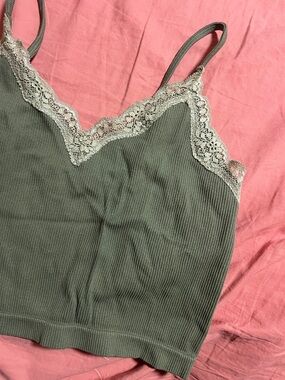 wild fable Olive Ribbed Lace-Trim Cami in Khaki